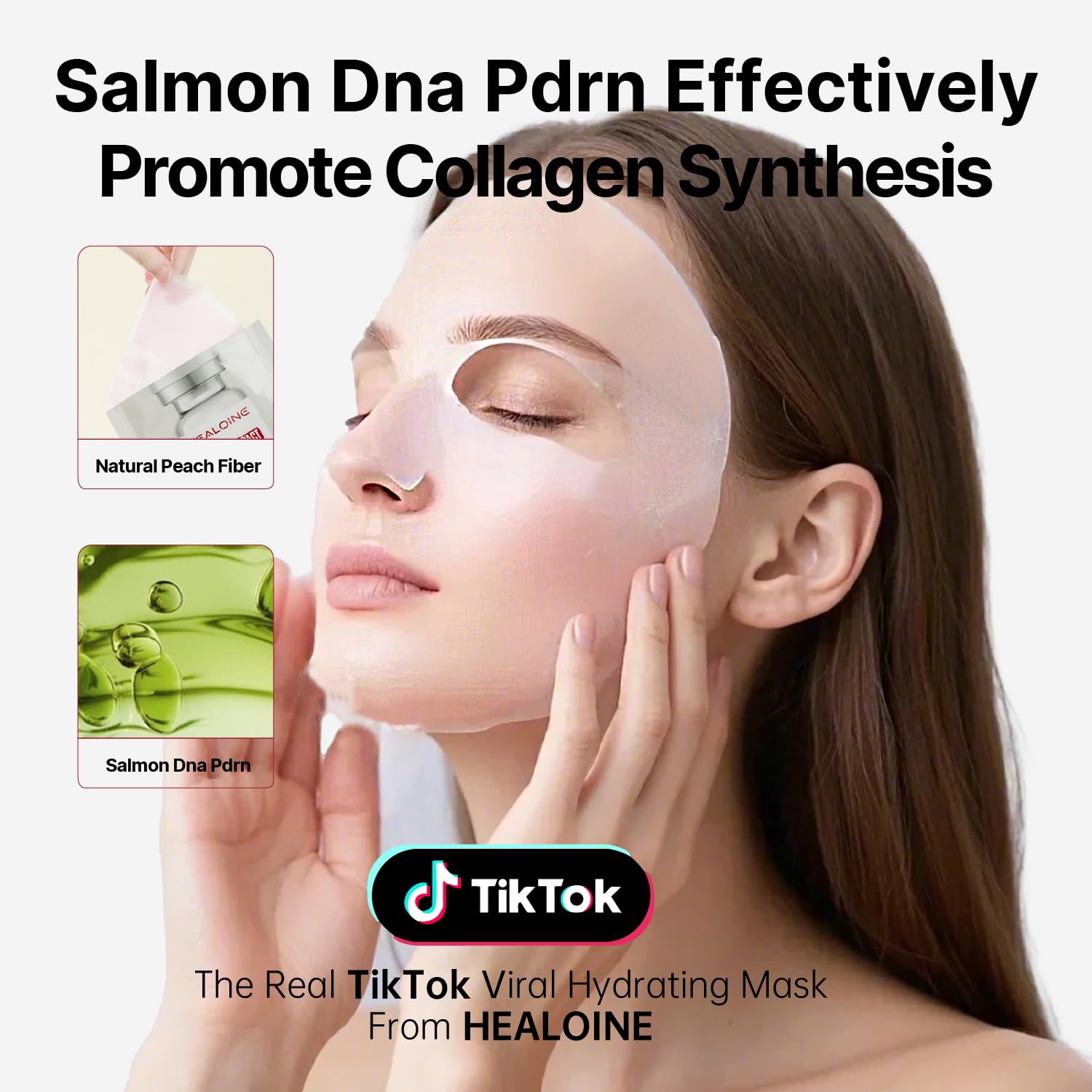 HEALOINE Salmon DNA PDRN Pink Deep Collagen Mask cloth close-up showing ripple-fiber texture for absorption.