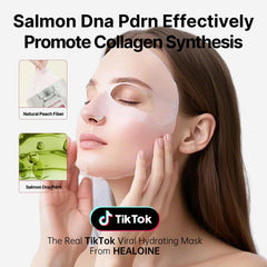 HEALOINE Salmon DNA PDRN Pink Deep Collagen Mask cloth close-up showing ripple-fiber texture for absorption.
