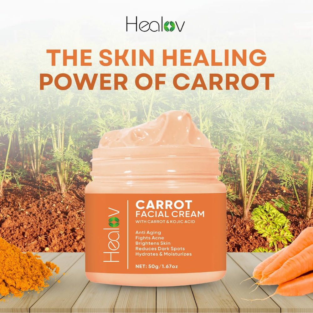 Healov Carrot Cream applied on face for even tone and glow