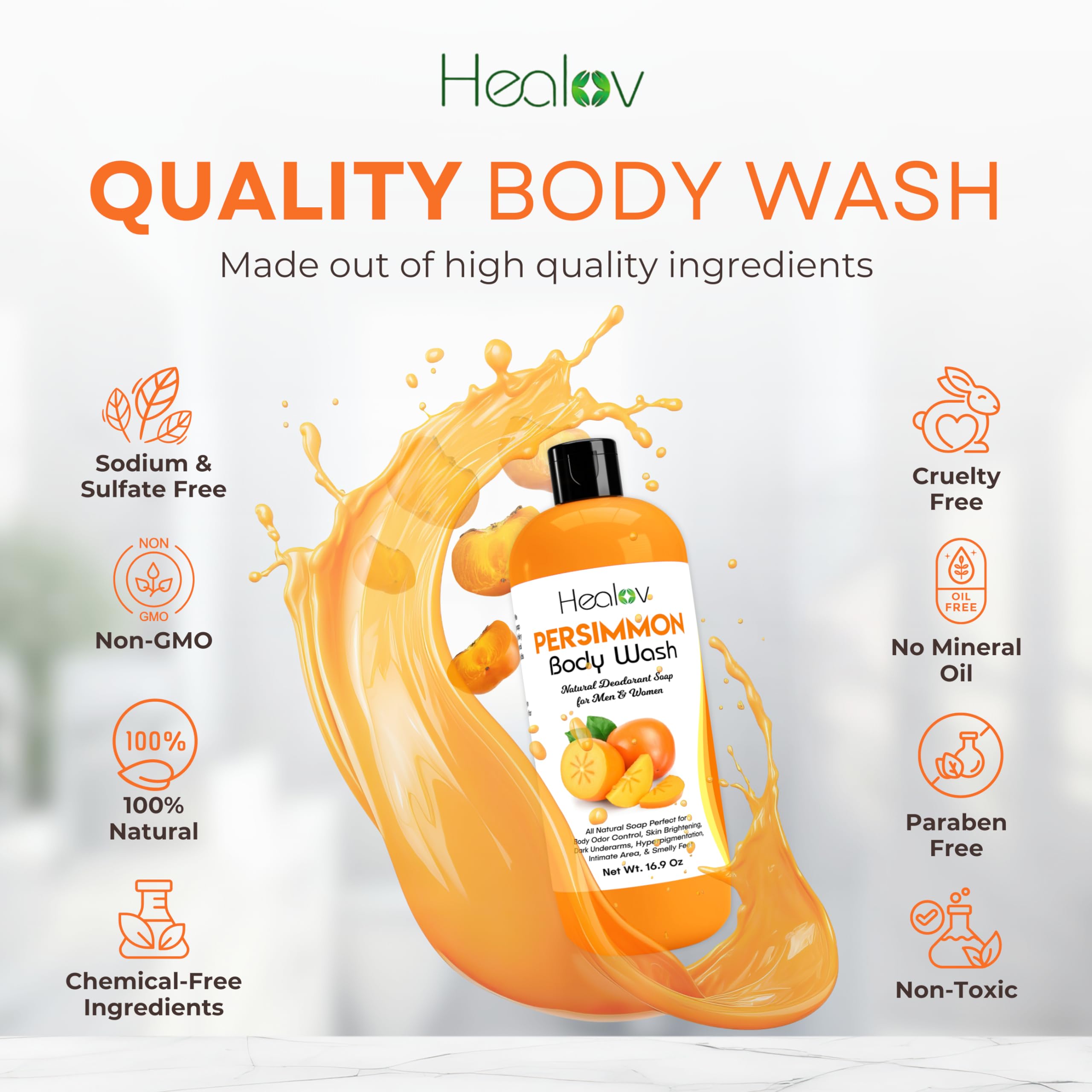 Healov Persimmon Body Wash safe for kids and family.