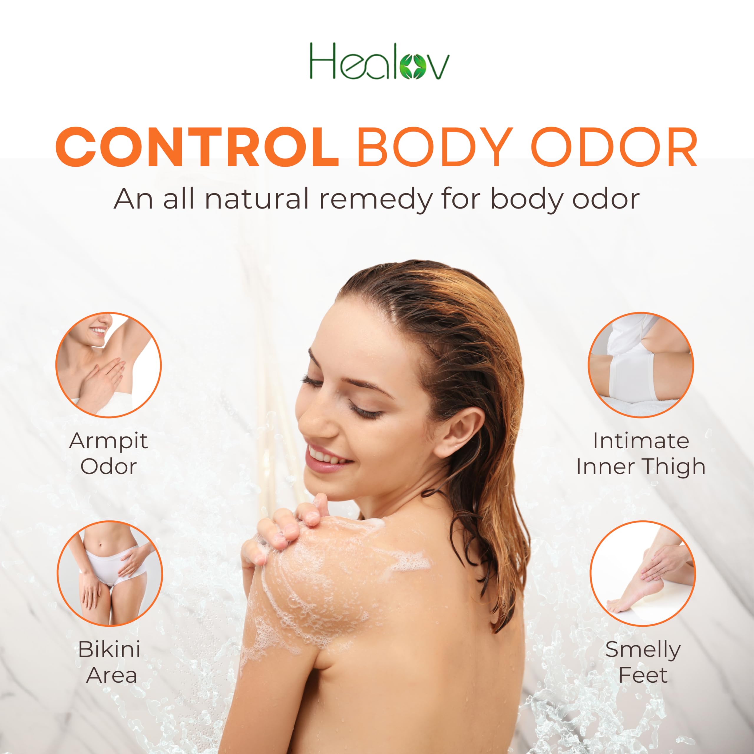 Healov Persimmon Body Wash underarms with odor-control benefits.