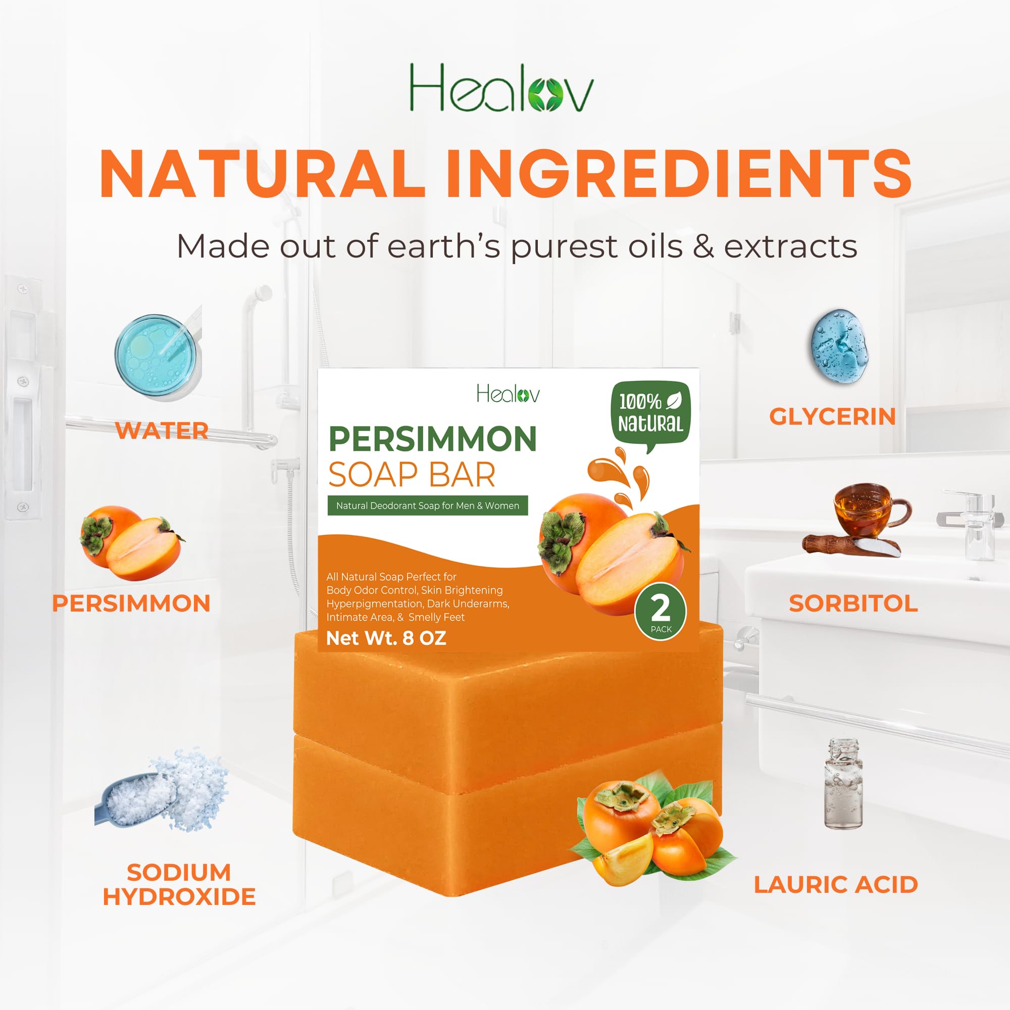 Healov Persimmon Soap Bar kids and adults use-friendly design for daily cleansing