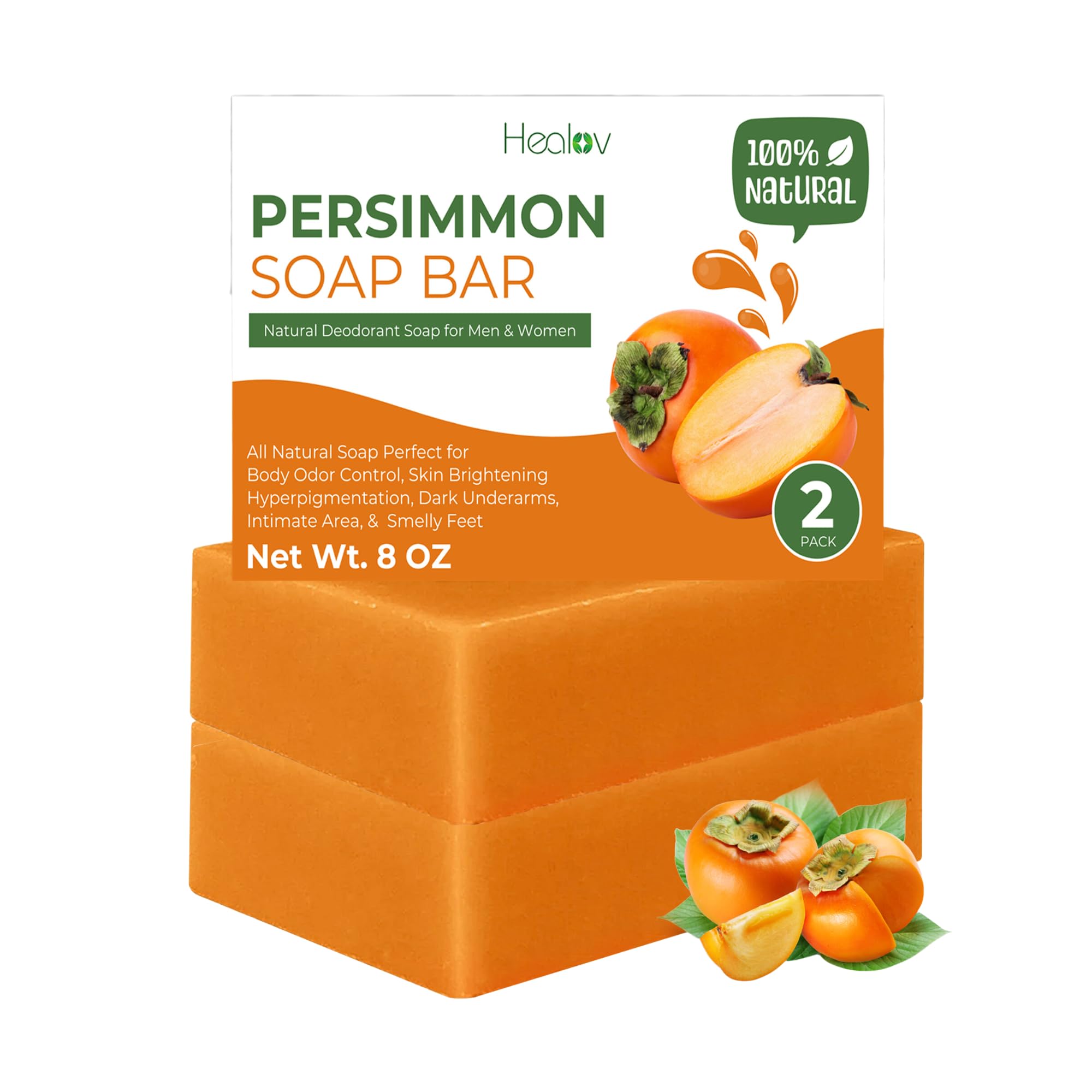 Healov Persimmon Soap Bar unwrapped showing natural texture and odor-fighting potential