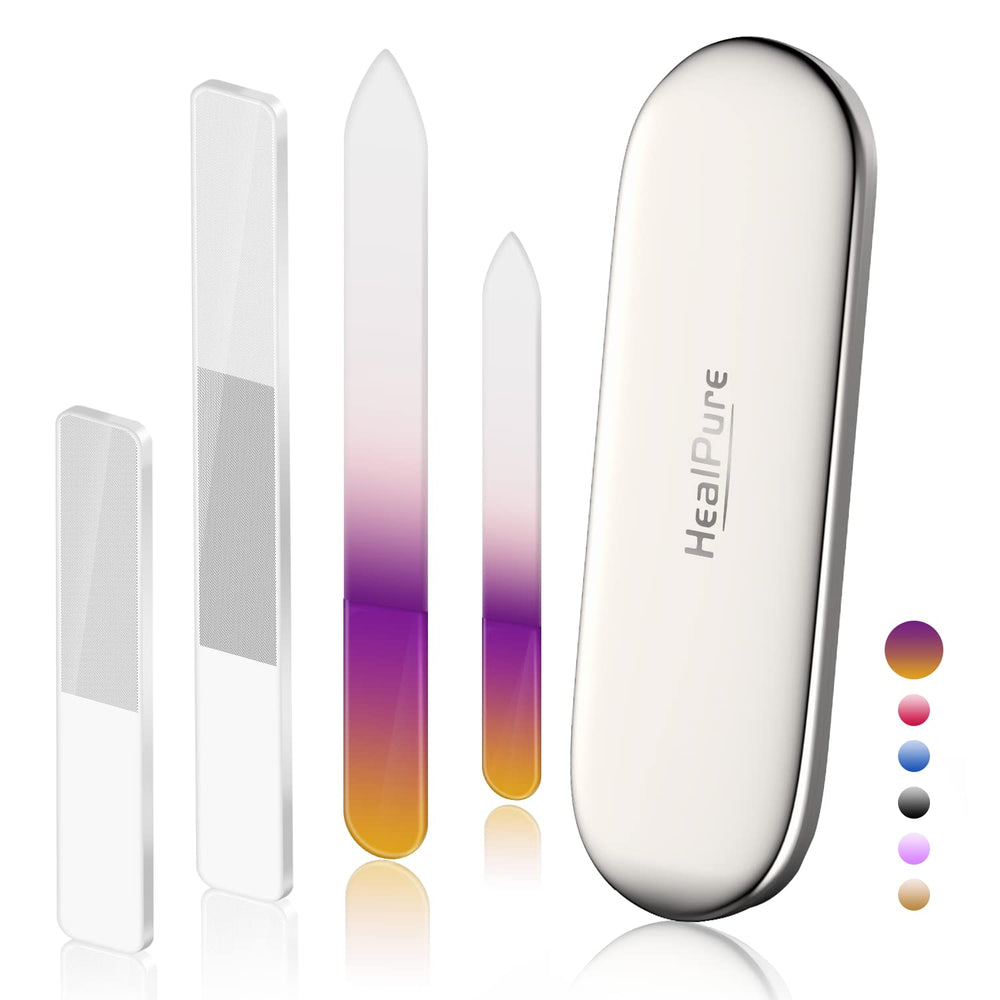 HealPure glass nail buffer 2pc for gentle shaping and natural shine on nails.