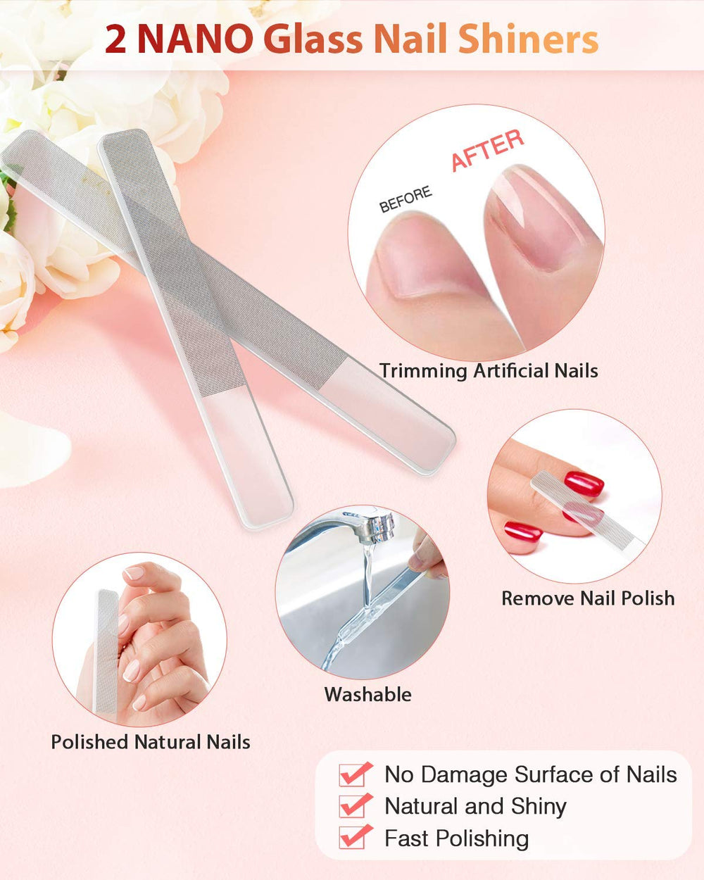 HealPure nano glass nail shiner large end for quick polishing of natural nails.