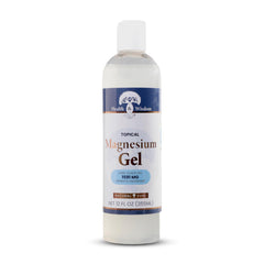 Health and Wisdom pure magnesium gel bottle closeup for targeted relief and skin hydration.