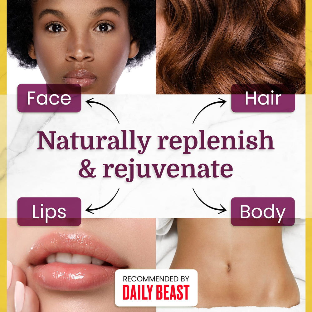 Health Priority Naturals Vitamin E Oil on face demonstrates radiant, even-toned potential.