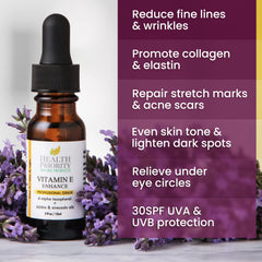 Health Priority Naturals Vitamin E Oil texture closeup highlights rich moisture.