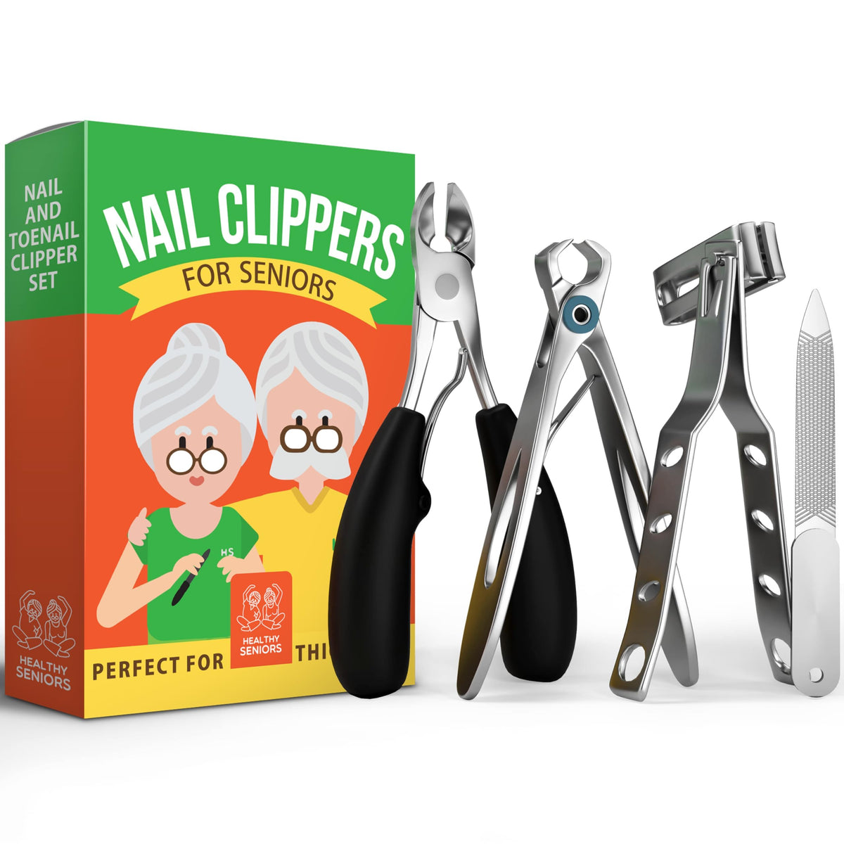 Healthy Seniors 4-piece Toenail Clippers front view for easy accessibility