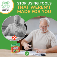 Healthy Seniors rotating-head clipper demonstrates flexible angle for precise toe-nail cuts