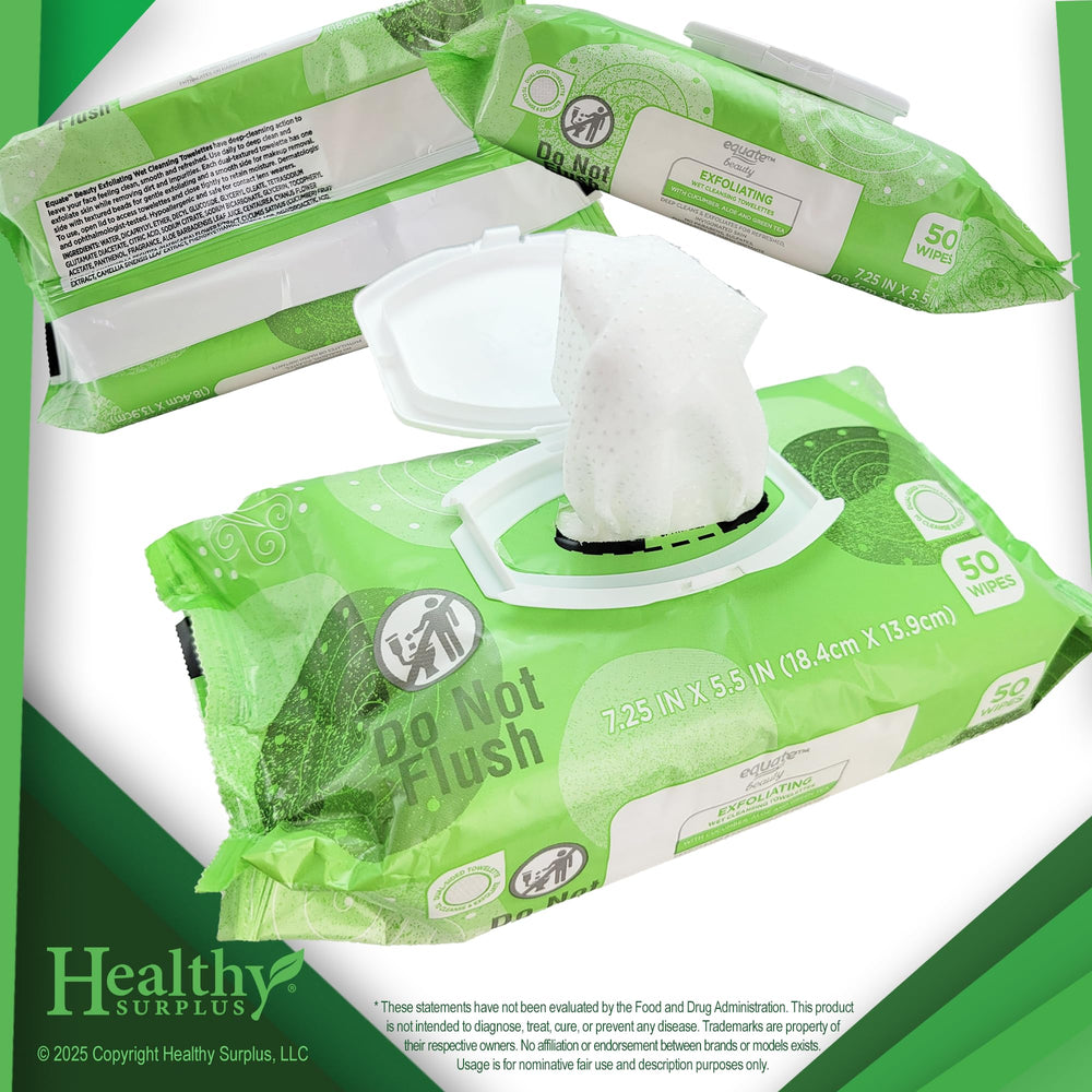 Healthy Surplus Equate towelettes cucumber and aloe infusion close-up for cooling, refreshing skin