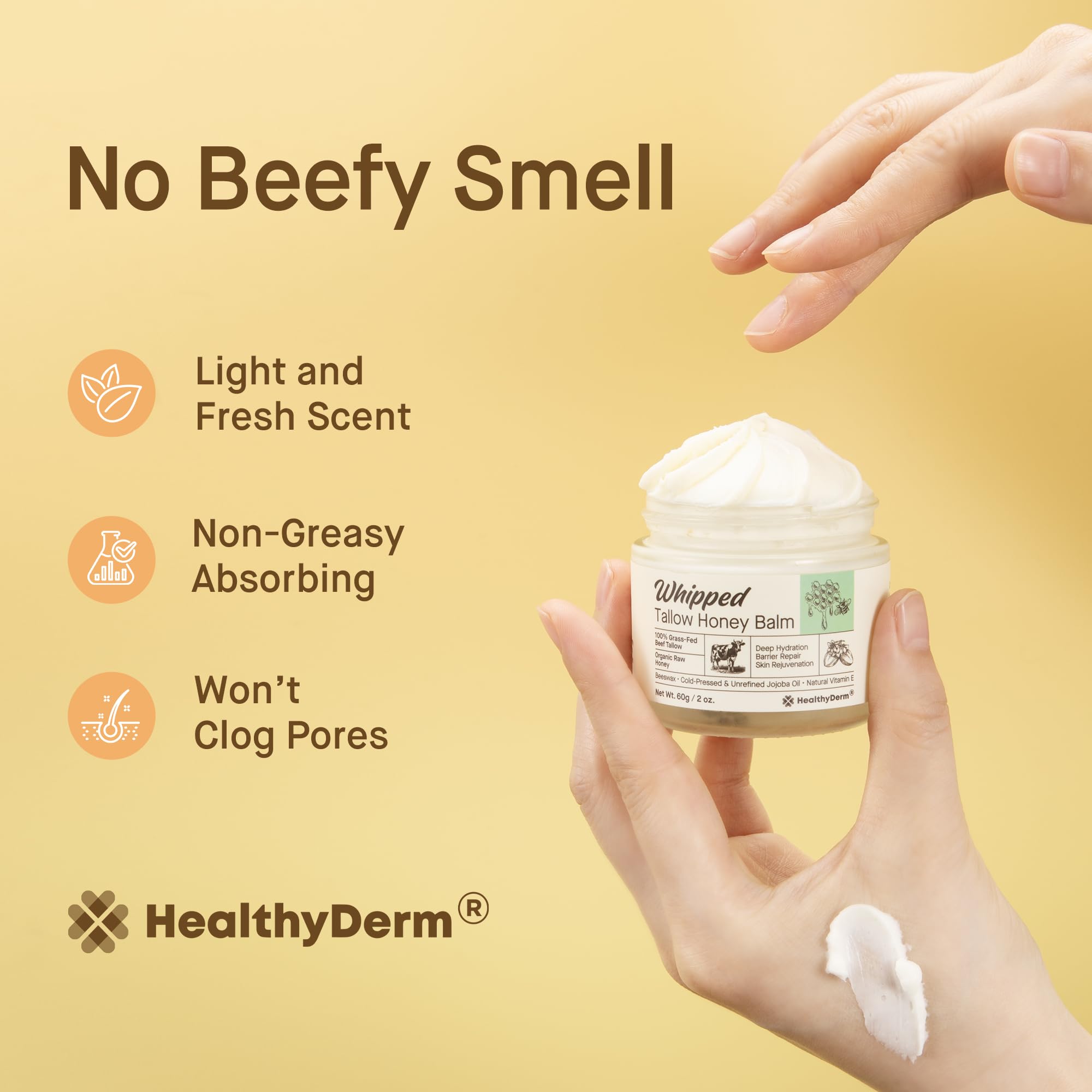 HealthyDerm Beef Tallow Honey Balm made in USA in GMP facility