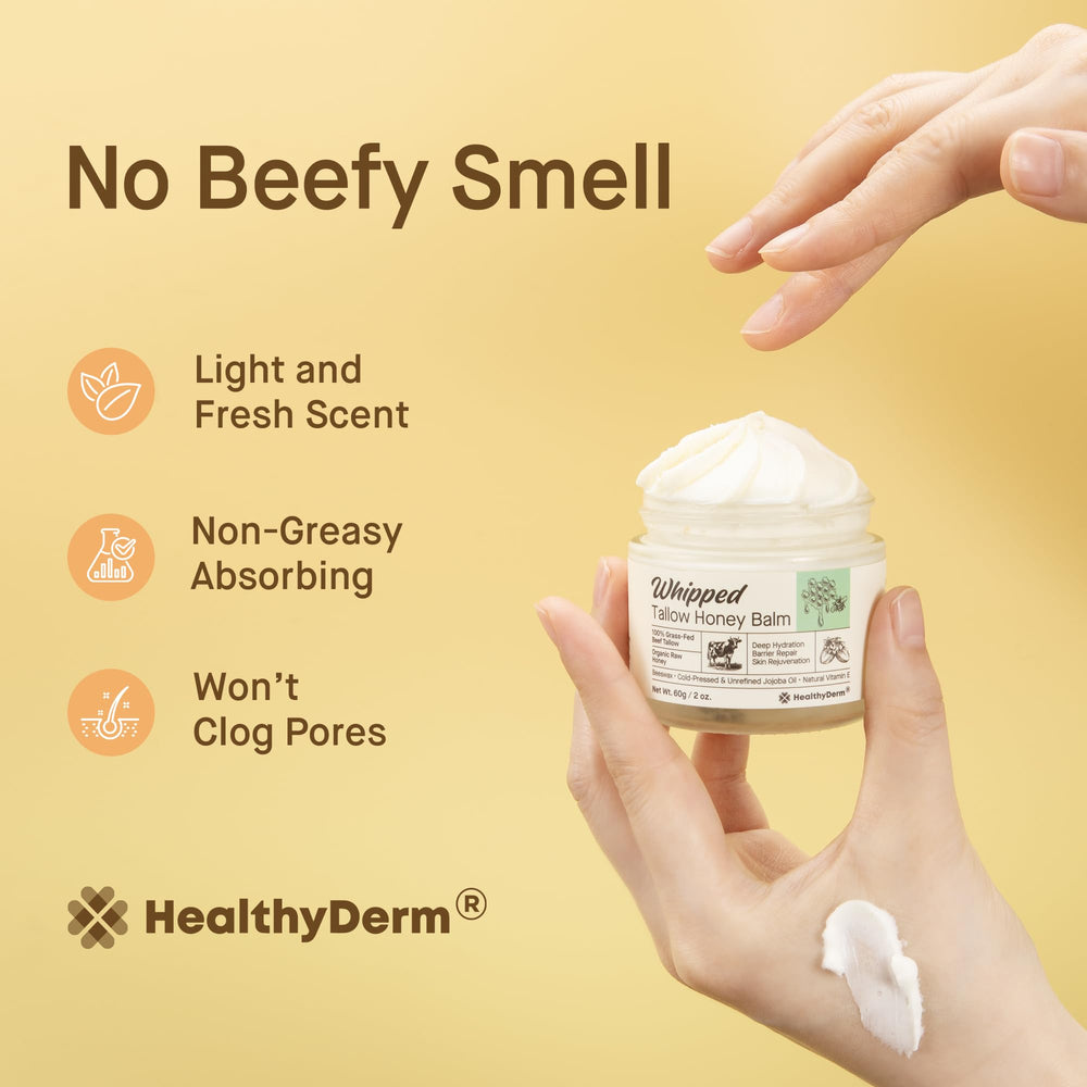 HealthyDerm Beef Tallow Honey Balm made in USA in GMP facility