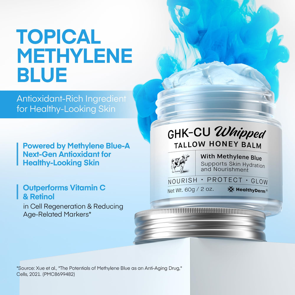 HealthyDerm beef-tallow texture image highlights nourishing, non-greasy moisture for skin barrier.