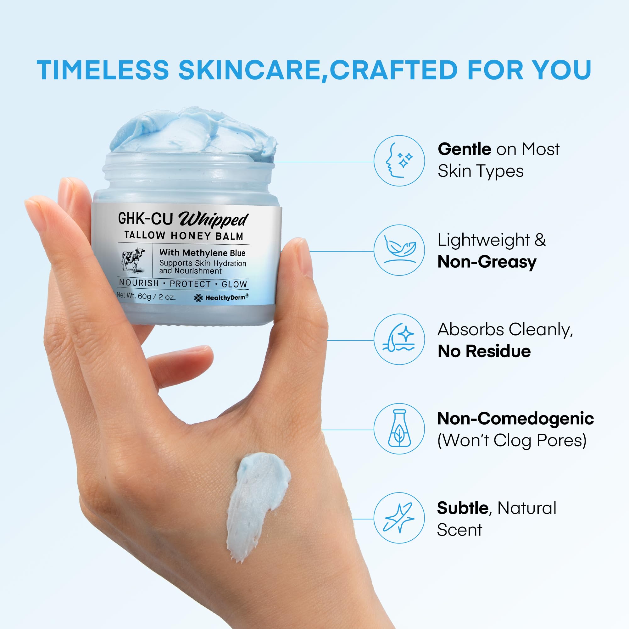 HealthyDerm fragrance-free gentle finish note in a clean skincare routine image.