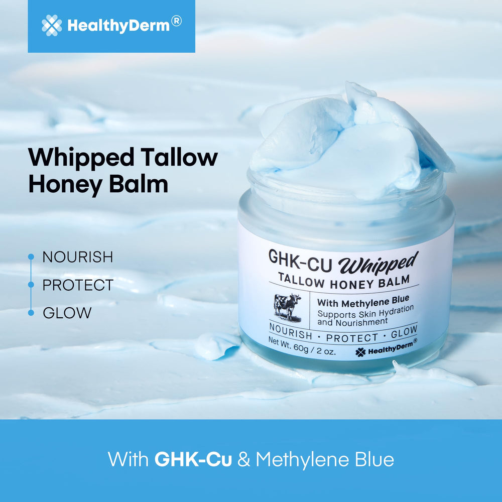 HealthyDerm methylene-blue antioxidant image suggests clarity and hydration support.