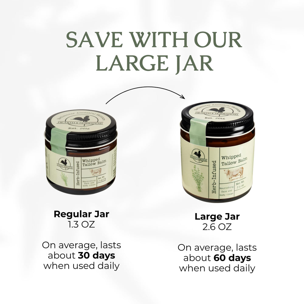 Hearth and Homestead herb-infused balm bottle showcases herbal notes for skin care.