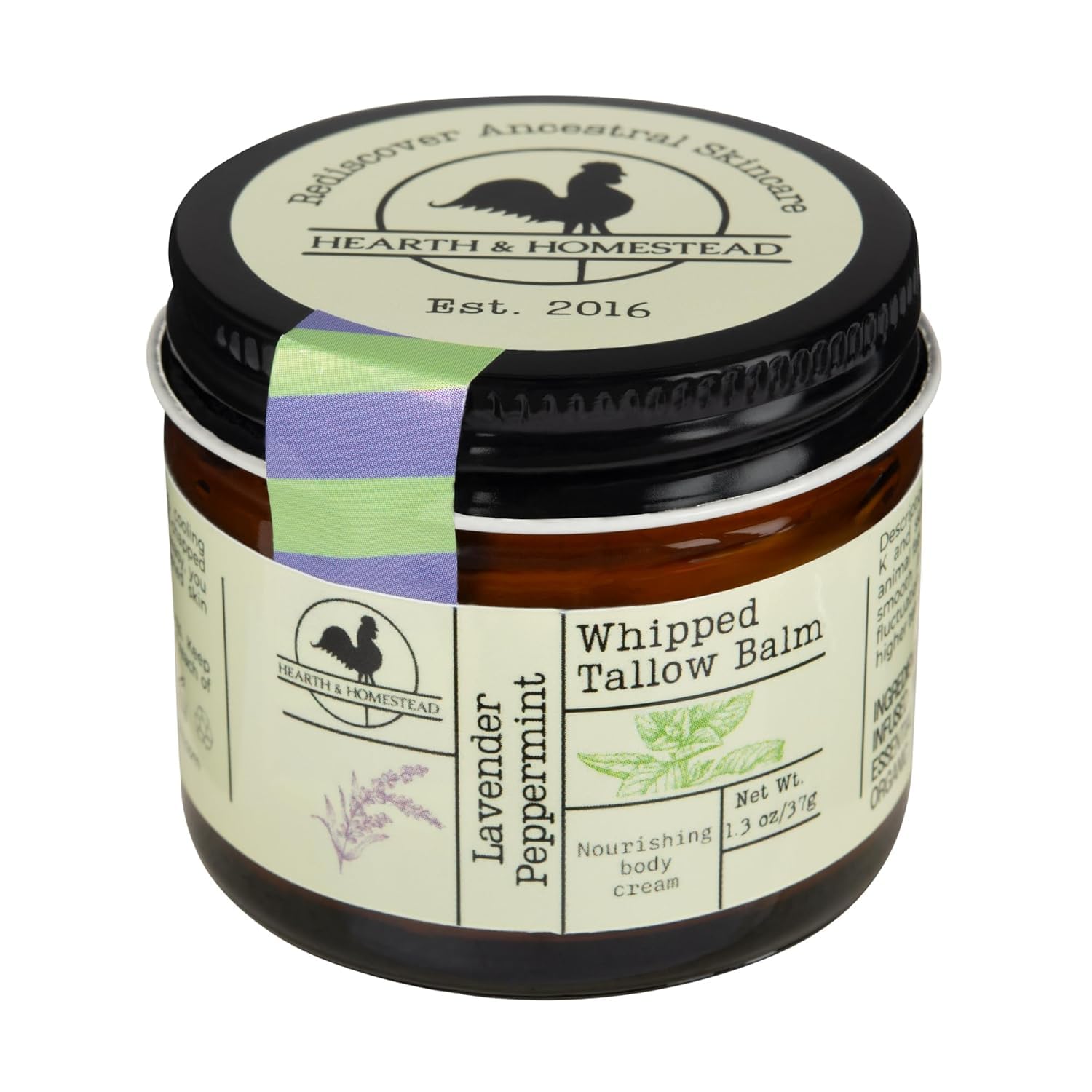 Hearth and Homestead lavender peppermint tallow balm jar for daily moisture
