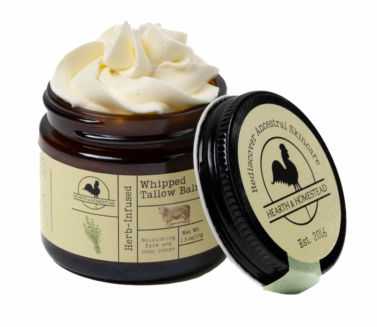 Hearth and Homestead whipped tallow balm unscented jar nourishes dry skin