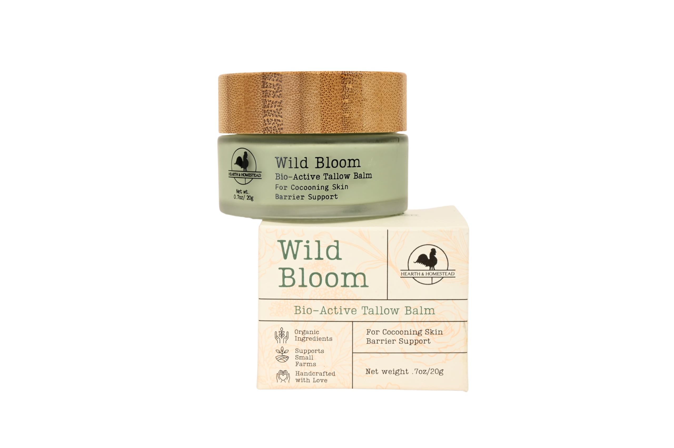 Hearth and Homestead Wild Bloom balm jar closeup showcases fast-absorbing hydration for daytime wear
