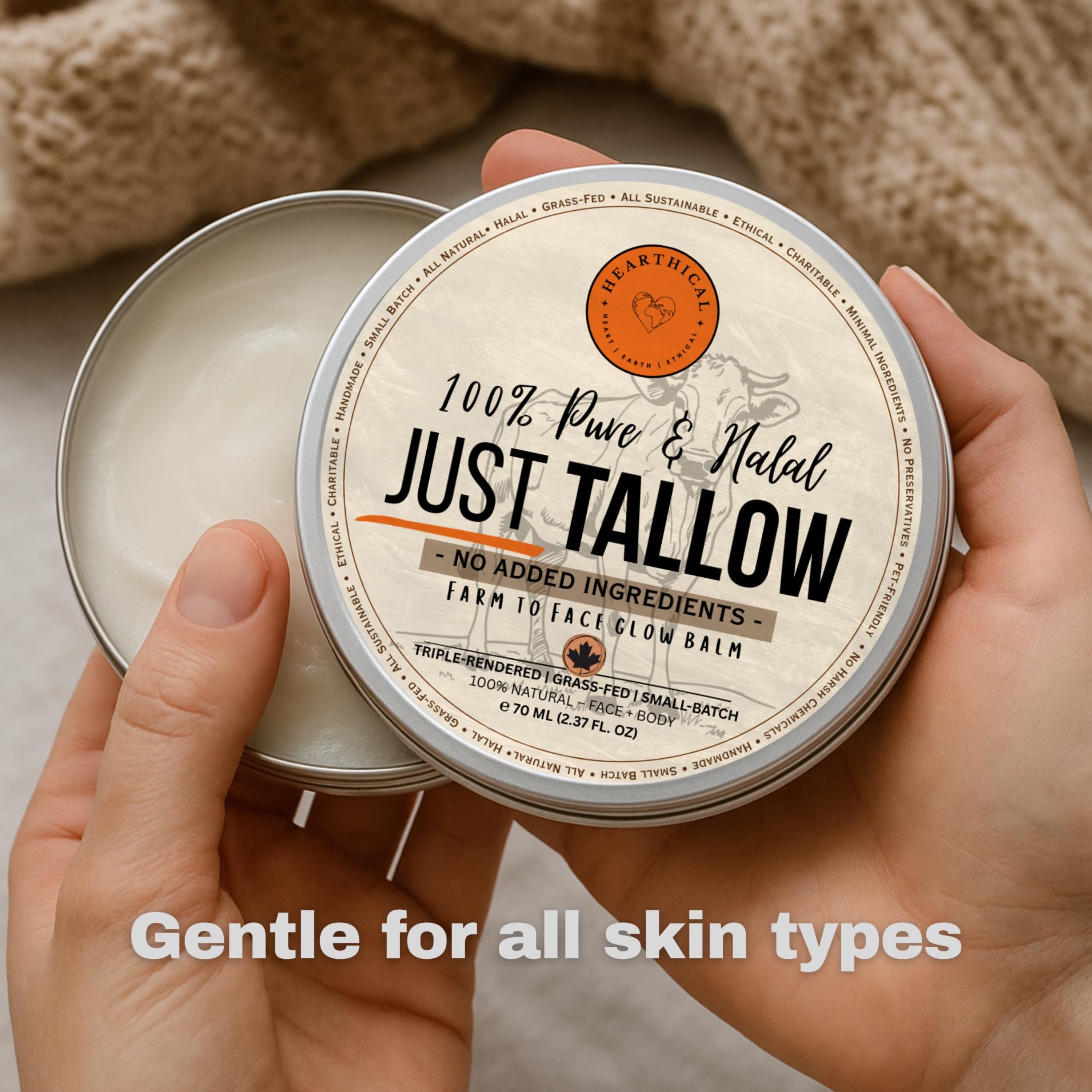 Hearthical Just Tallow baby-safe scene demonstrates gentle skincare for sensitive skin