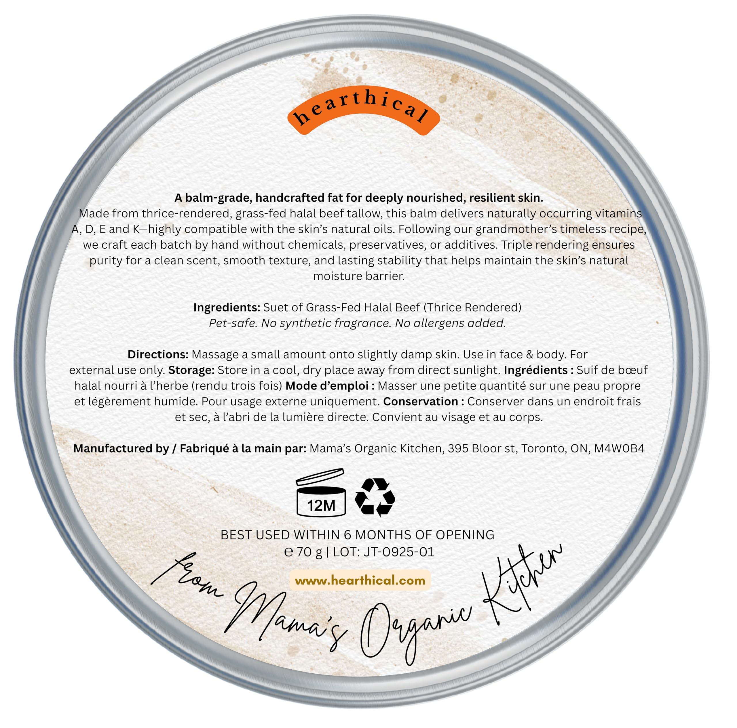 Hearthical Just Tallow on bathroom shelf signals daily face and body care