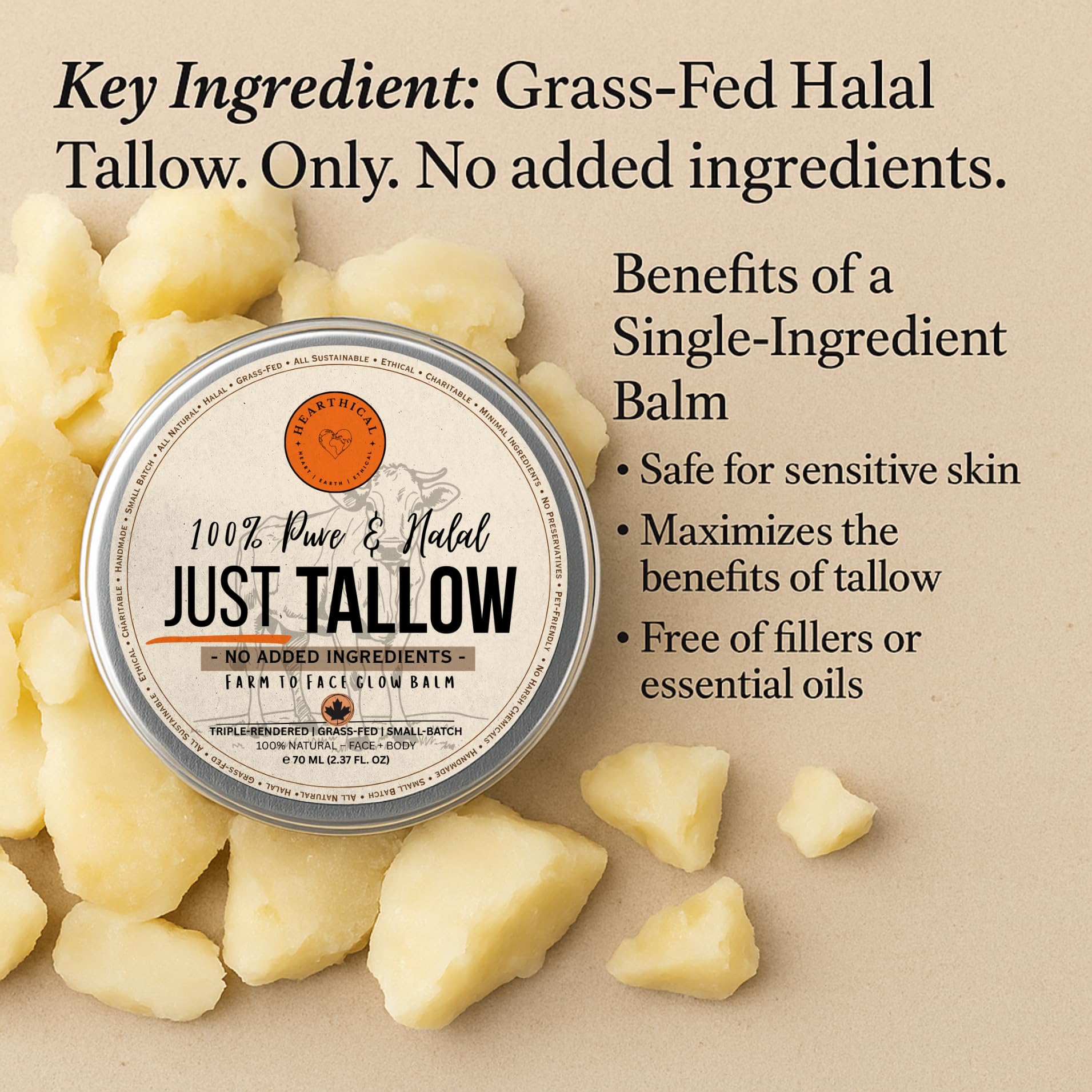 Hearthical Just Tallow lip application highlights multipurpose lip and skin care