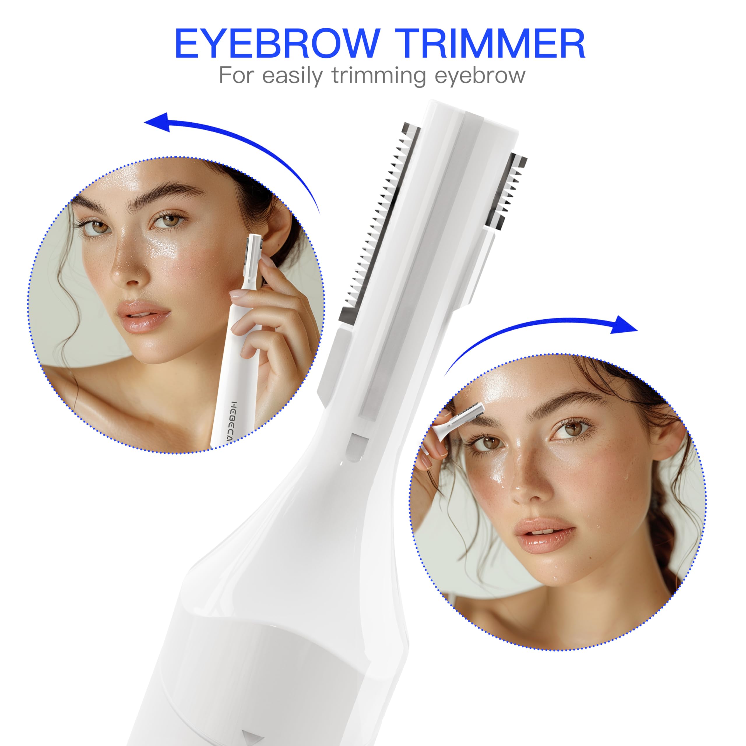 HEBECA double-sided eyebrow trimmer detail blade close-up for precise shaping.