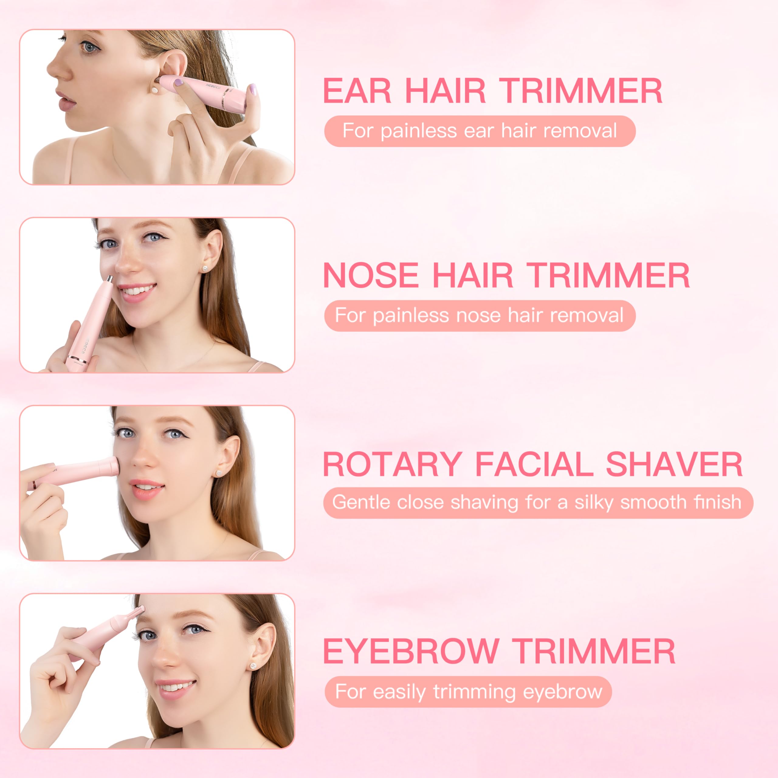 HEBECA nose-ear trimmer with 360-degree head for precise contours.