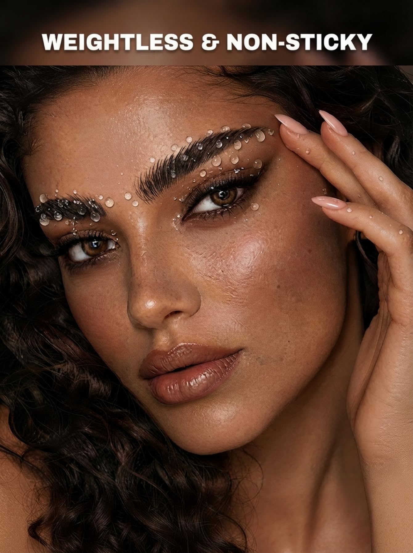 HECI BEAUTY applied on eyebrow close-up illustrating lifted, natural hold