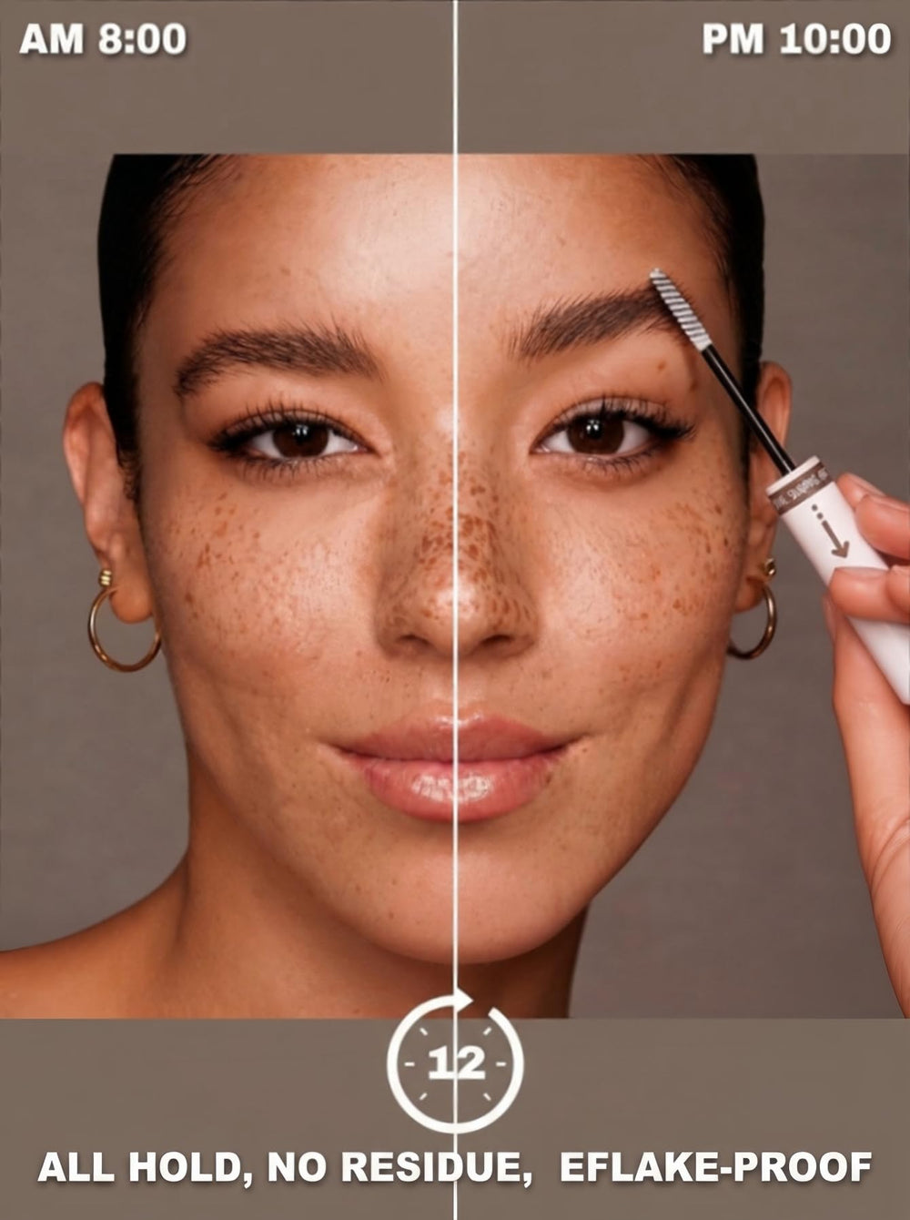 HECI BEAUTY dual brush close-up demonstrating spoolie and comb precision
