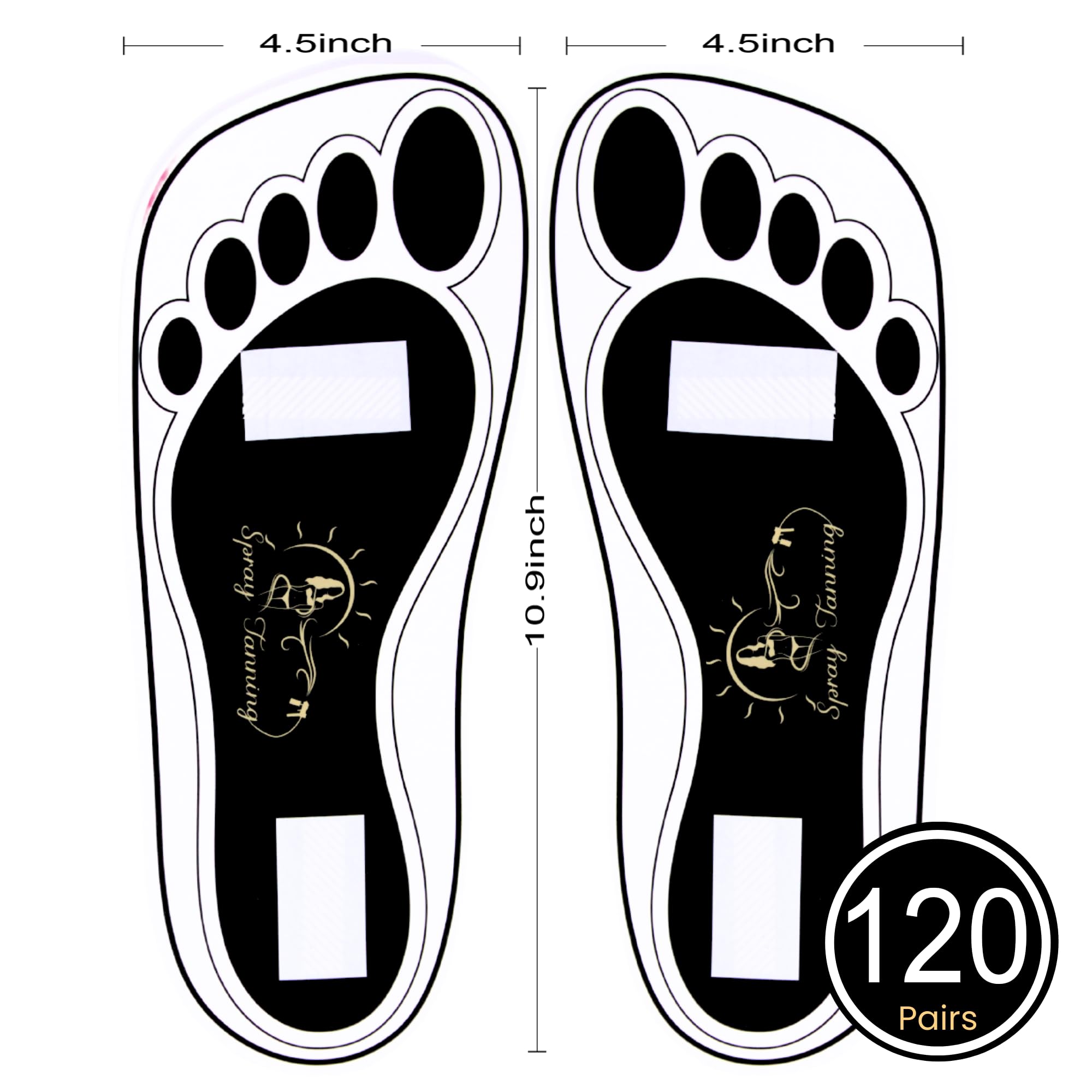 Closeup of adhesive soles on a foot using HeeStar feet pads for clean tanning.