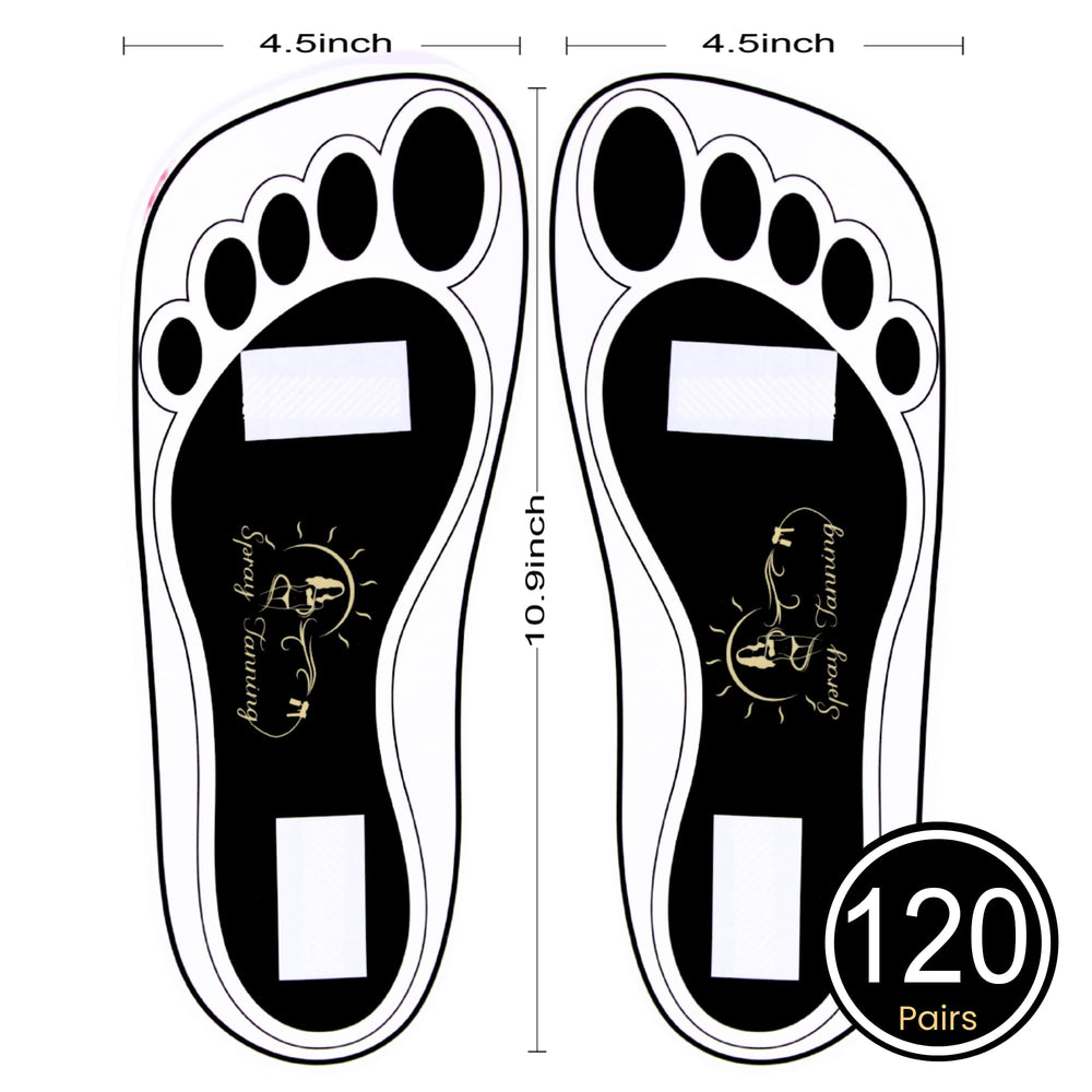 Closeup of adhesive soles on a foot using HeeStar feet pads for clean tanning.