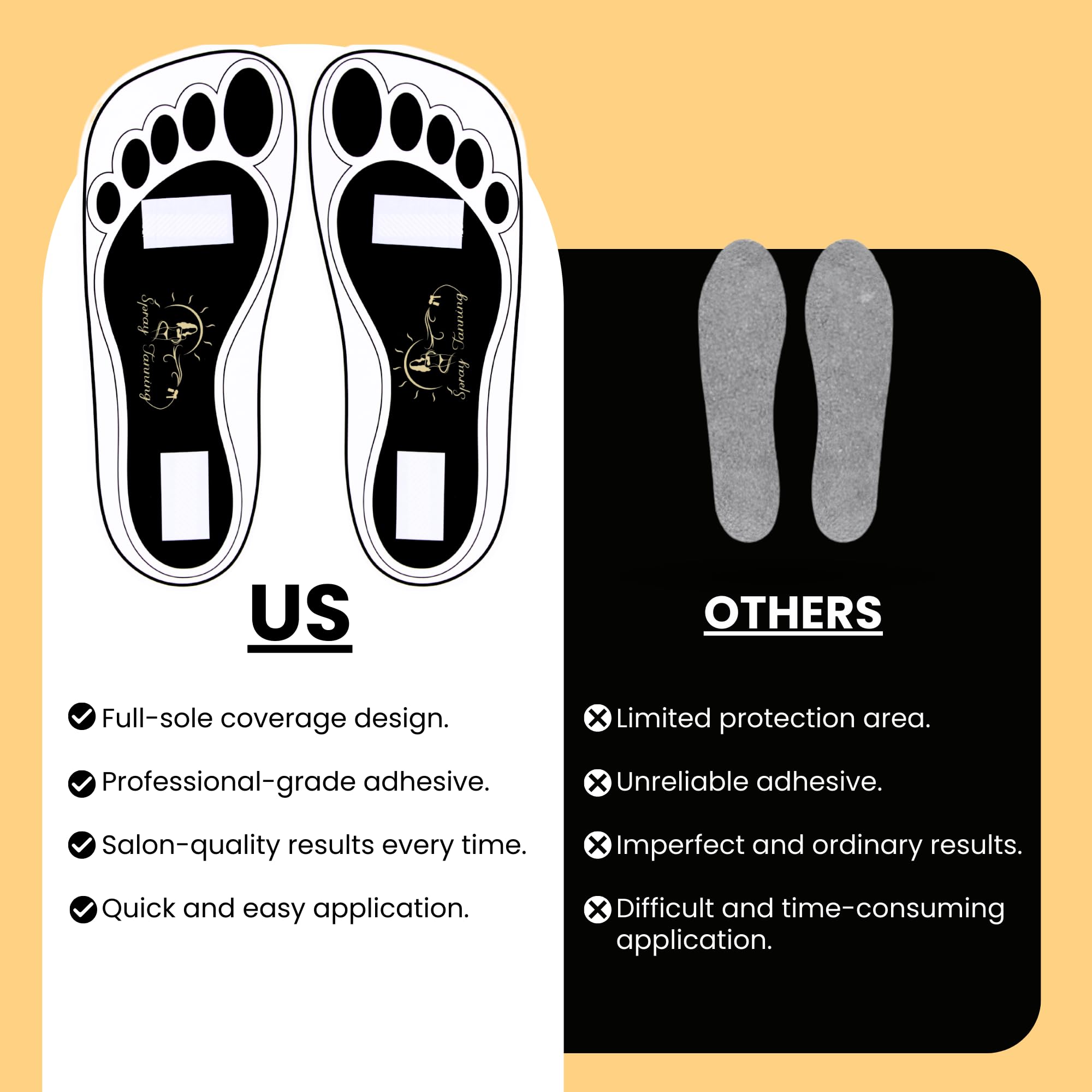 Black 10.9-inch HeeStar feet pads on feet provide one-size-fits-all solution.