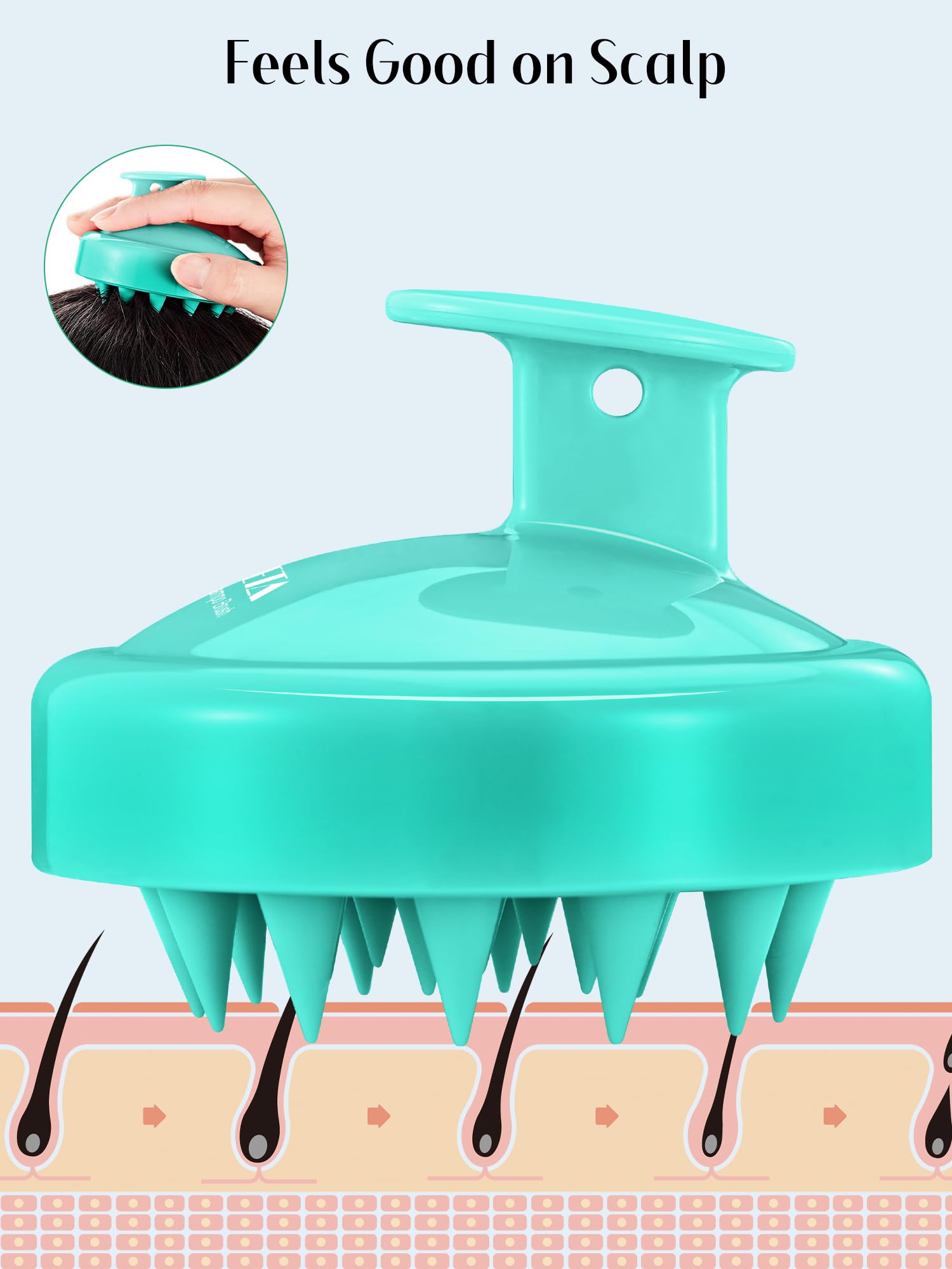HEETA scalp brush in shower demonstrating wet use for even product distribution