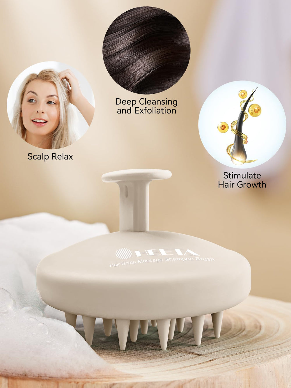HEETA brush in action distributes shampoo evenly for rich lather
