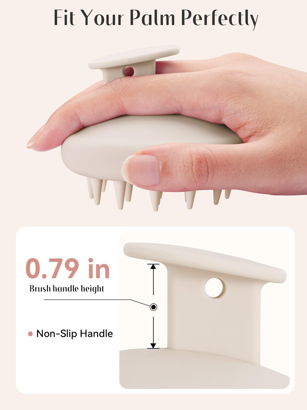 HEETA exfoliating brush in shower demonstrates scalp exfoliation and even product distribution
