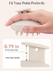 HEETA exfoliating brush in shower demonstrates scalp exfoliation and even product distribution