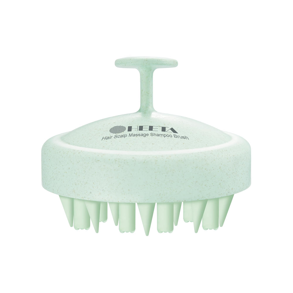 HEETA scalp brush shown for wet and dry use in routine
