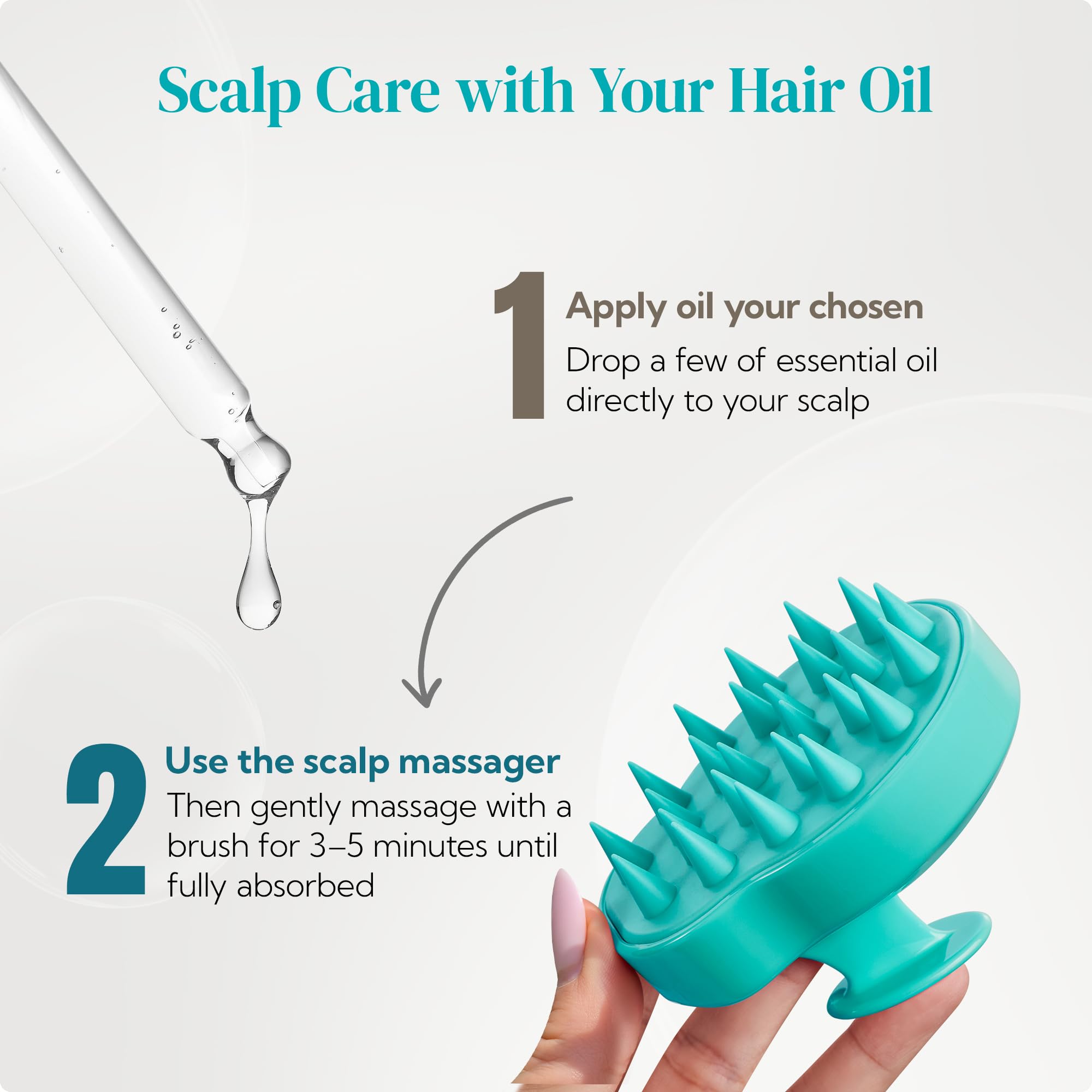 HEETA nail-protection design prevents snagging while cleansing the scalp.