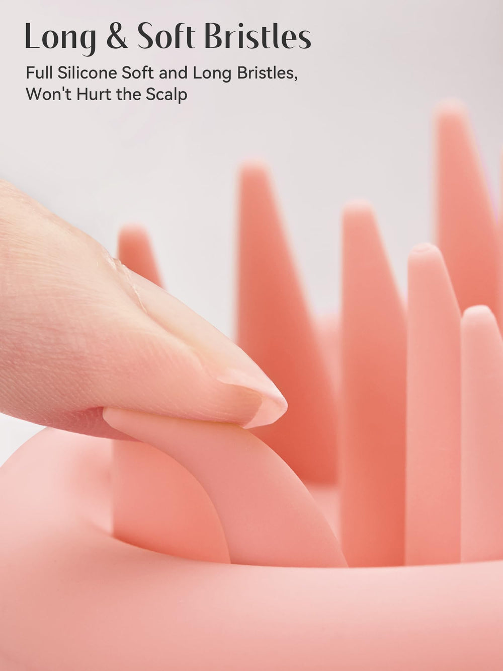 HEETA integrated silicone design highlights durable, hygienic scalp exfoliation.