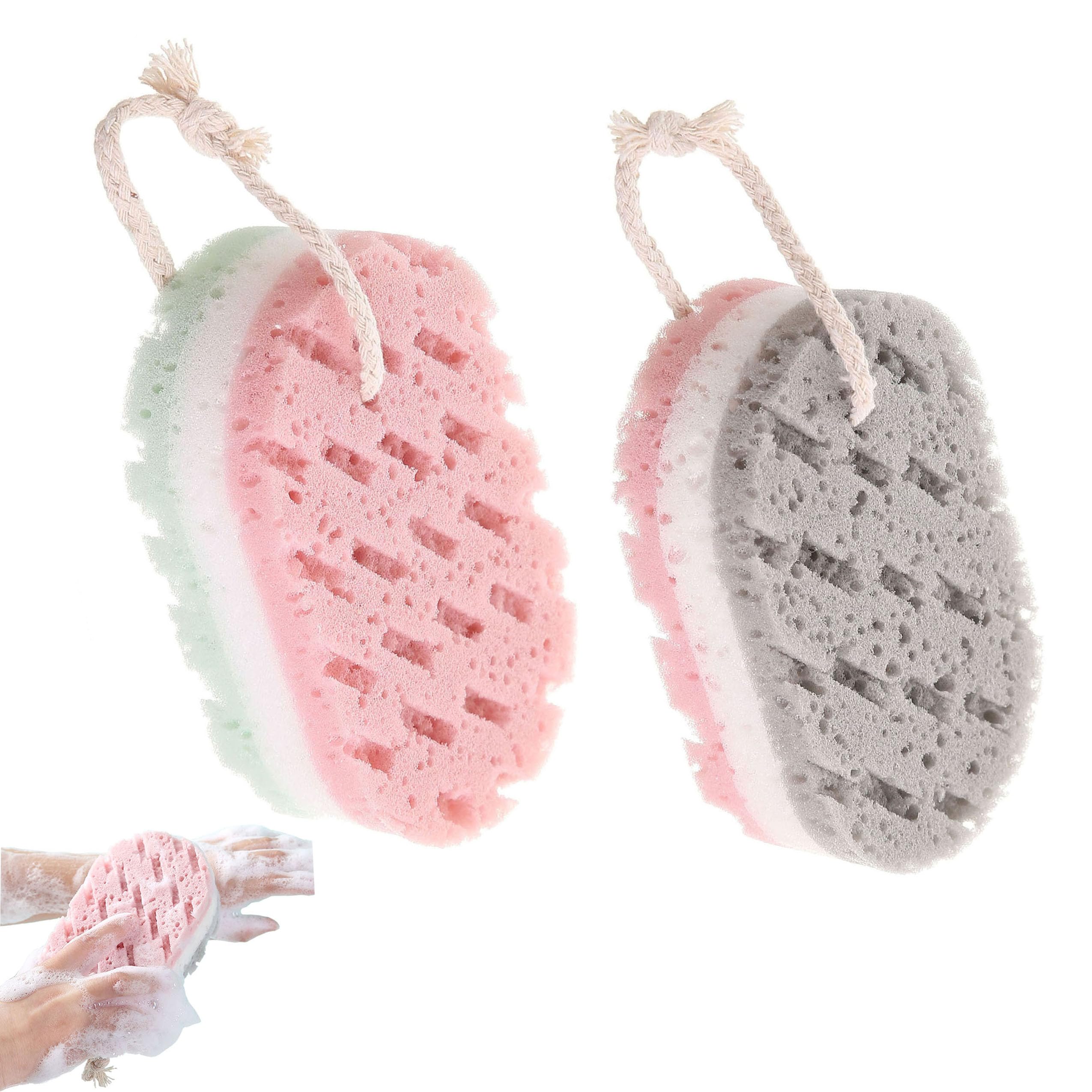 Heideryafei 2-pack large loofah sponge close-up showing thick foam for deep cleansing