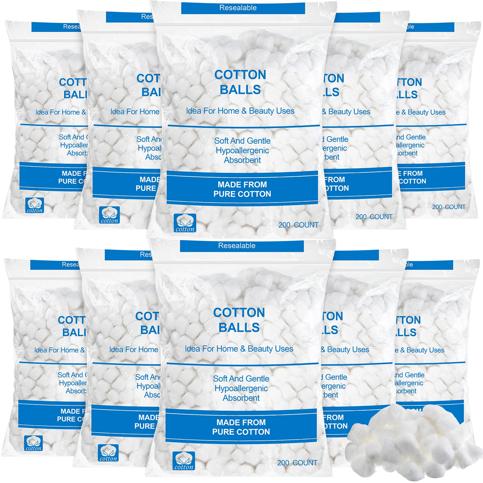 Heigble 2000-pcs soft cotton balls bulk-pack for makeup removal and skincare.
