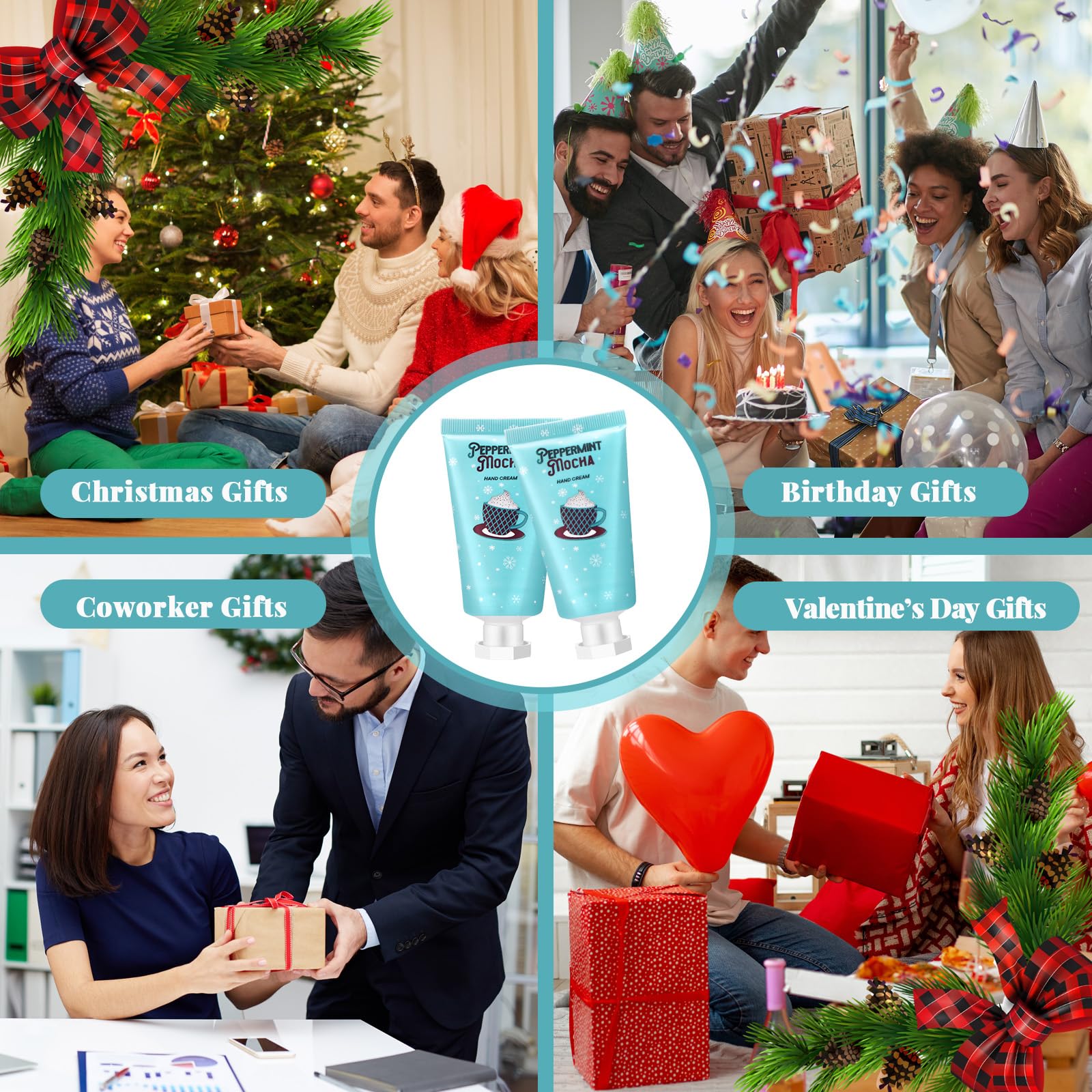 Heigble stocking stuffer display featuring mini hand creams for daily use.