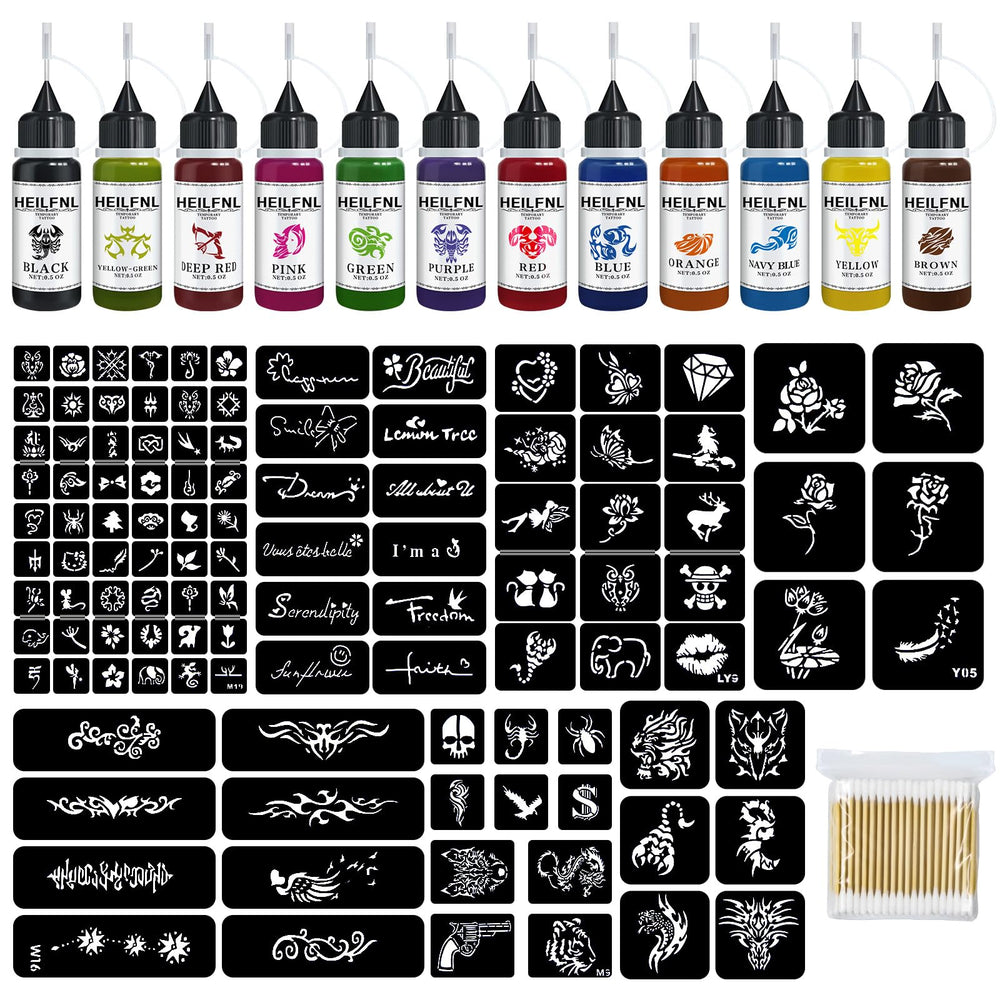 HEILFNL temporary tattoo kit with 12 colors enables bold DIY body art.