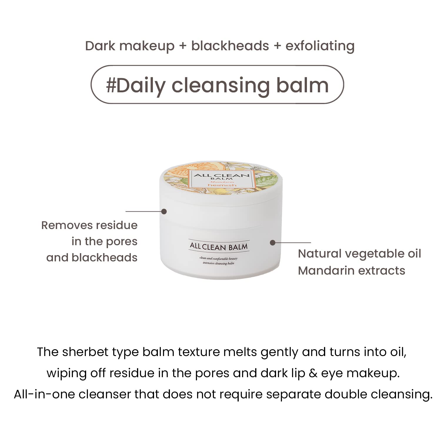 HEIMISH All Clean Balm Mandarin texture-emulsion demonstrates oil-to-milk transformation.