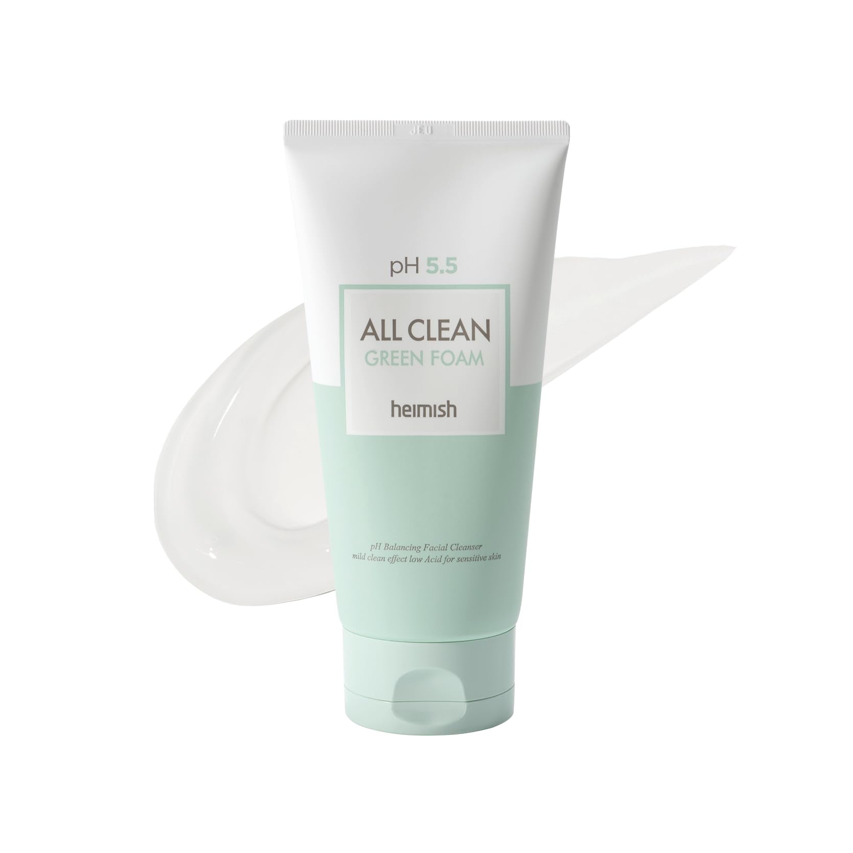 HEIMISH All Clean Green Foam Wash bottle demonstrates a gentle daily cleanse for sensitive skin.