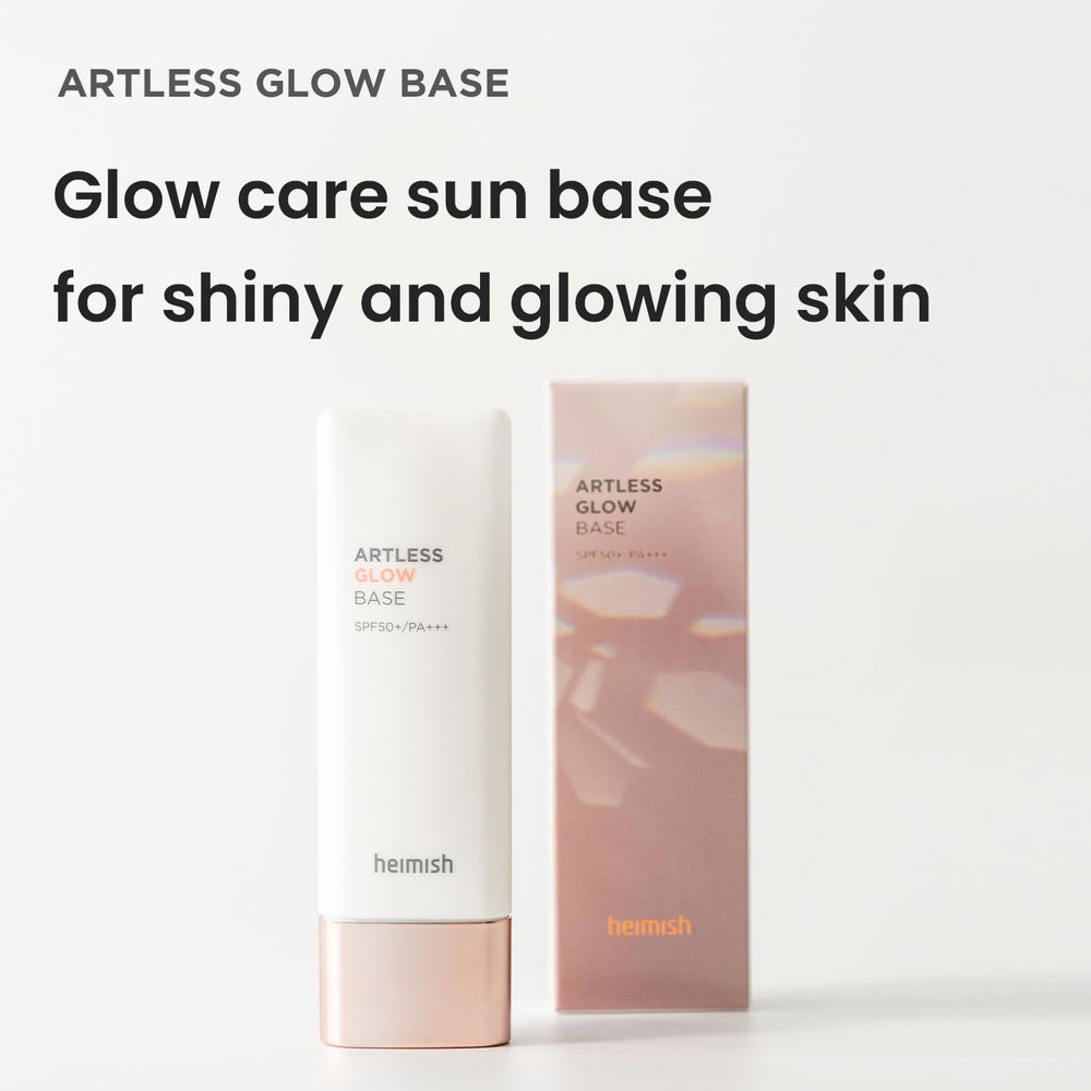 HEIMISH Artless Glow Base swatch on skin showing natural dewy finish for daily glow