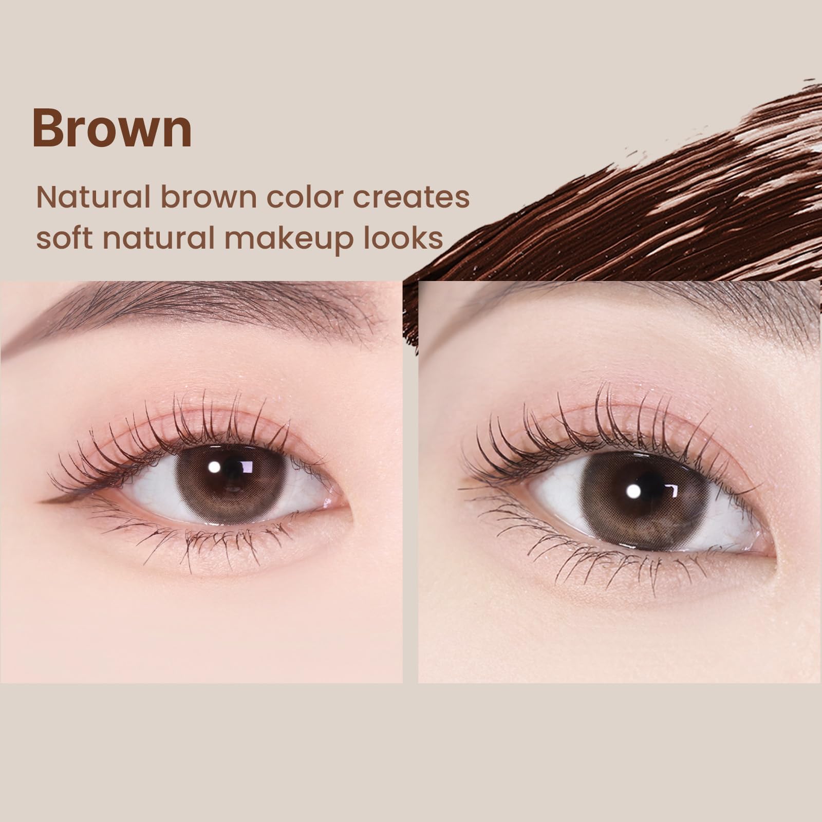 HEIMISH Dailism mascara on natural-looking lashes with soft brown finish.