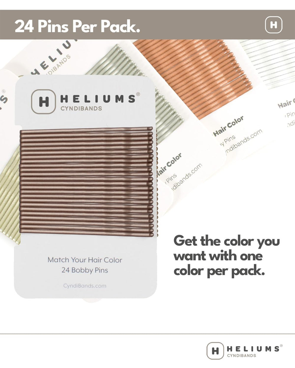 Heliums bobby pins color swatch shows eight natural shades including light ash blonde